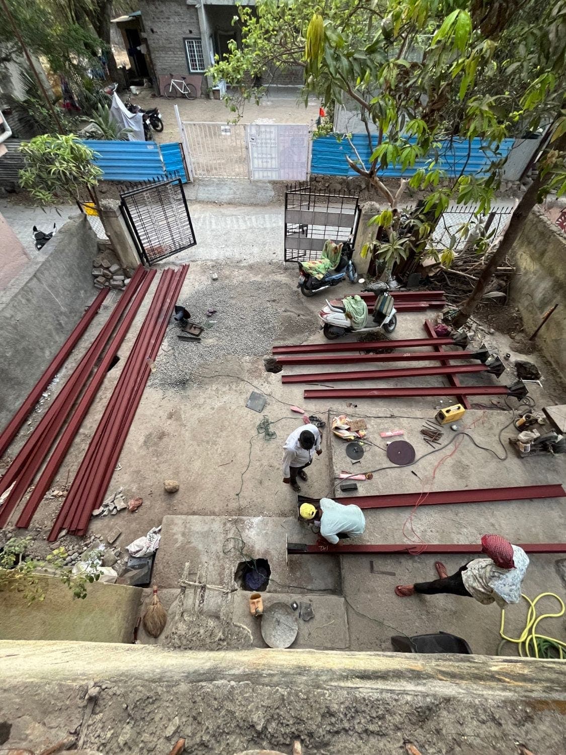 Steel beams fabricated on site — Tandale House, Lohegaon, Pune