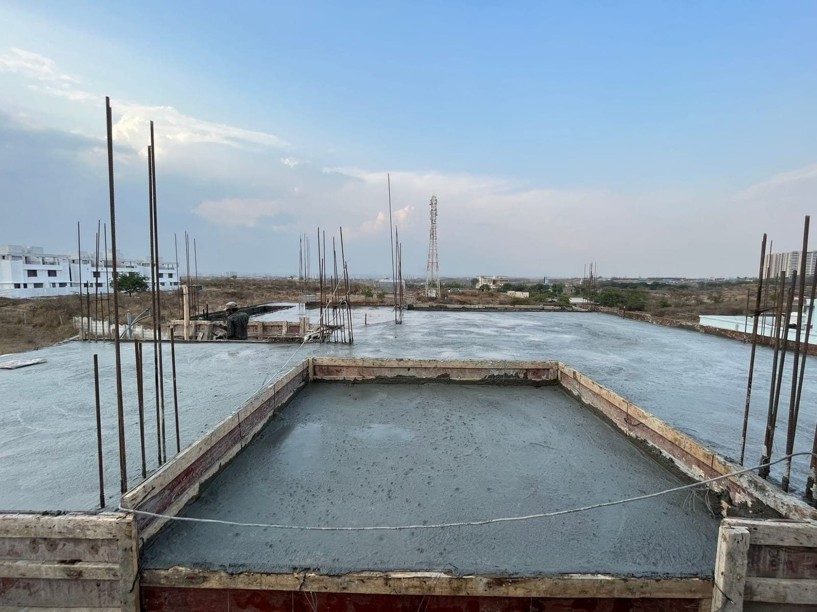 Freshly cast roof slab on site, Shinde House, Charholi, Pune